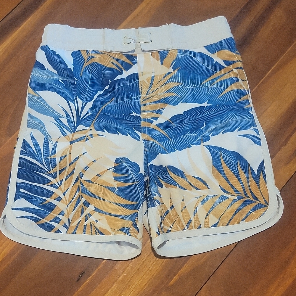 Tropical Blue and Tan Leaf Print Shorts